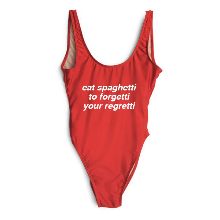Weekend Savings Bonanza eat spaghetti to forgetti your regretti  [SWIMSUIT]