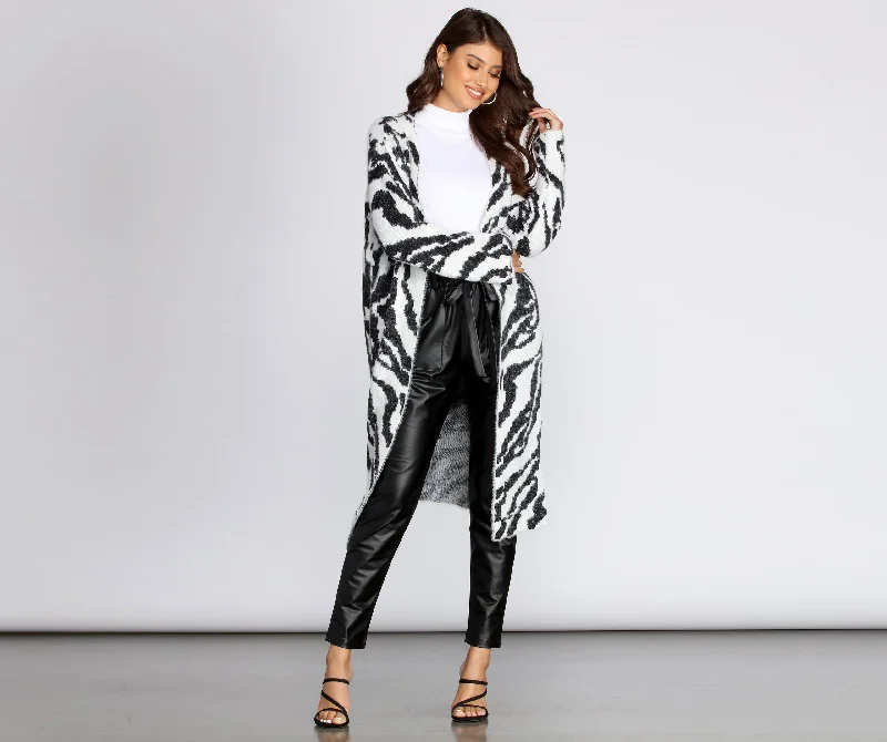 Year-End Clearance Fuzzy Zebra Print Cardigan