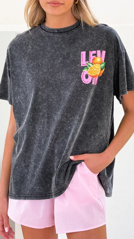 Weekend Deals That Thrill Lemon Acid Wash Top & Shorts Set - Pink
