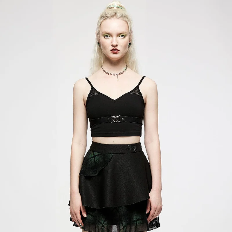 Weekend Specials to Enjoy Women's Grunge Heart Strap Short Sleeved Crop Top