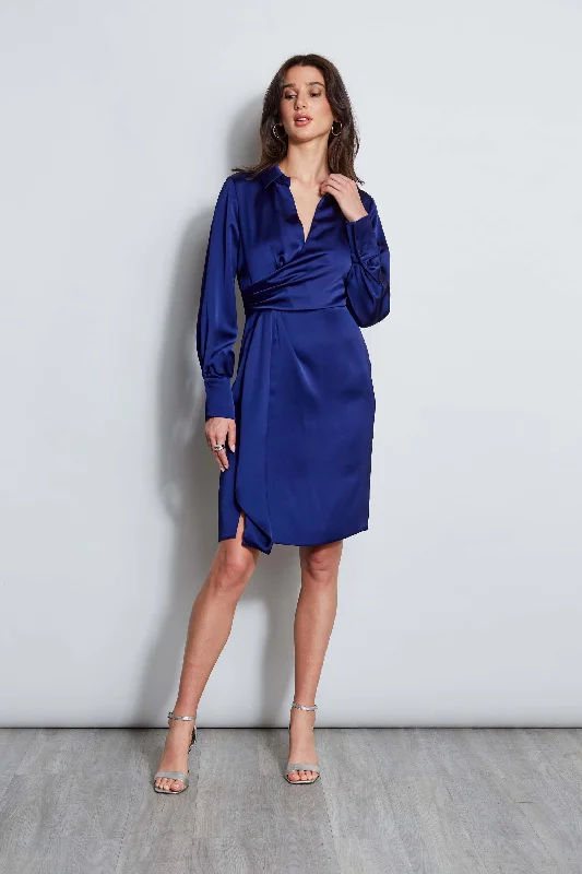 Weekend Specials to Savor Long Sleeve Satin Wrap Dress