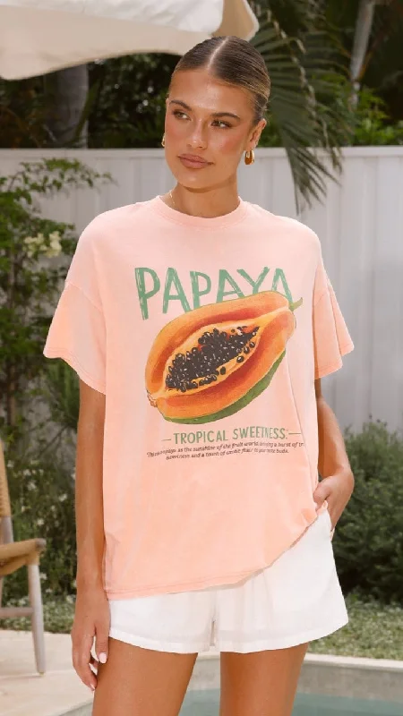 Huge Savings Papaya Acid Wash Tee - Peach