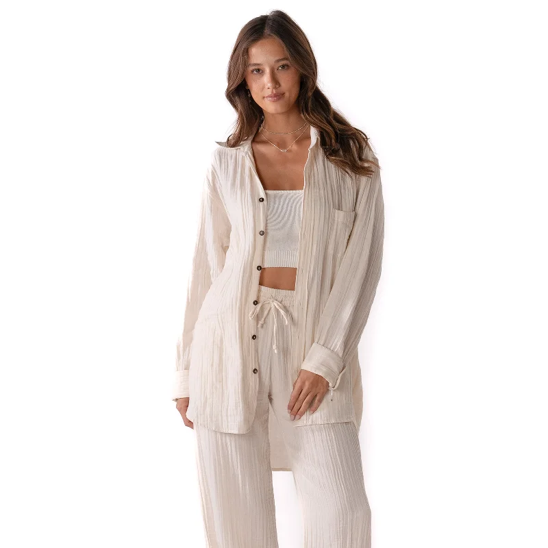 Weekend Special Cream 2 Ply Boyfriend Button Up