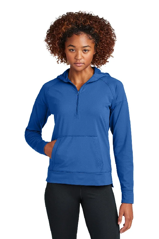Unmissable Offer Sport-Tek Womens Sport-Wick Moisture Wicking 1/4 Zip Hooded Sweatshirt Hoodie w/ Pouch Pocket - True Royal Blue - New