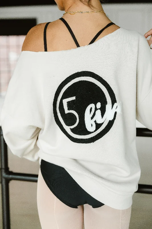 Weekend Specials to Love Custom Five Logo Off The Shoulder Sweatshirt