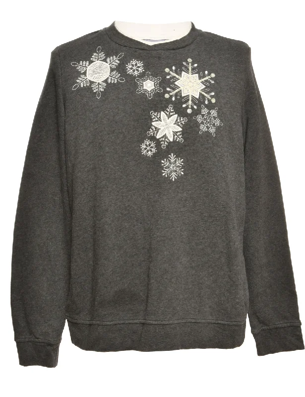 Overstock Clearance Floral Embroidered Sweatshirt - L