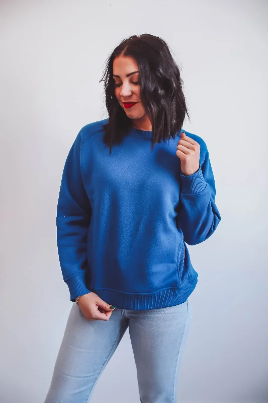 Don't Miss Out Erin Crewneck-Classic Blue