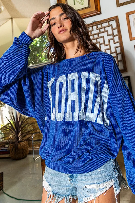 Weekend Deals That Wow FLORIDA RIB CORD SWEATSHIRT - ROYAL BLUE