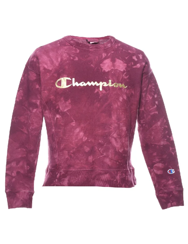 Instant Deal Champion Tie-dye Printed Plum & Gold Sweatshirt - S